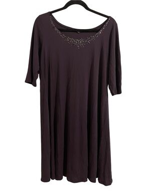 EILEEN FISHER 100% Silk Plum Scoop Neck Tunic Sequin Embellished Neckline